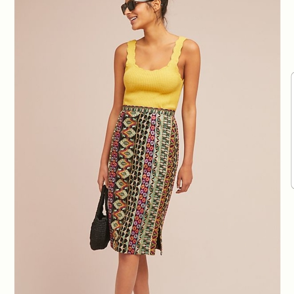 Anthropologie embroidered multi-colored skirt